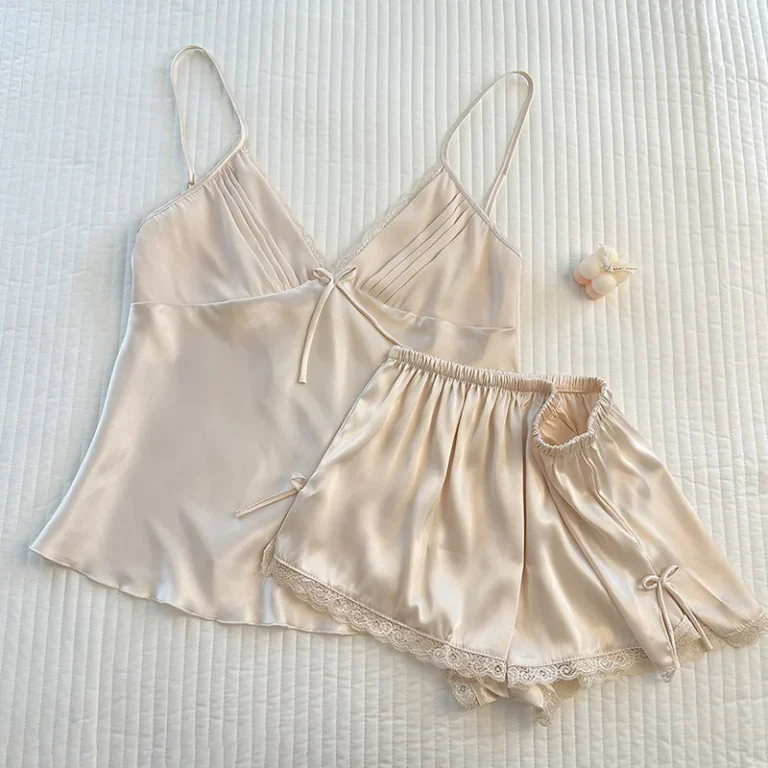 Womens-Pajamas-Spring-Summer-Ice-Silk-Camisole-Butterfly-Print-2-Piece-Set