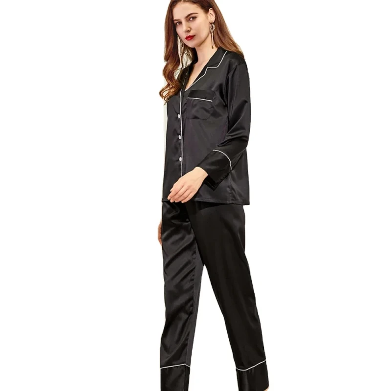 Women's Plus Size Simple Solid Casual Satin Pajamas Set with Ankle-Length Pants for Adults