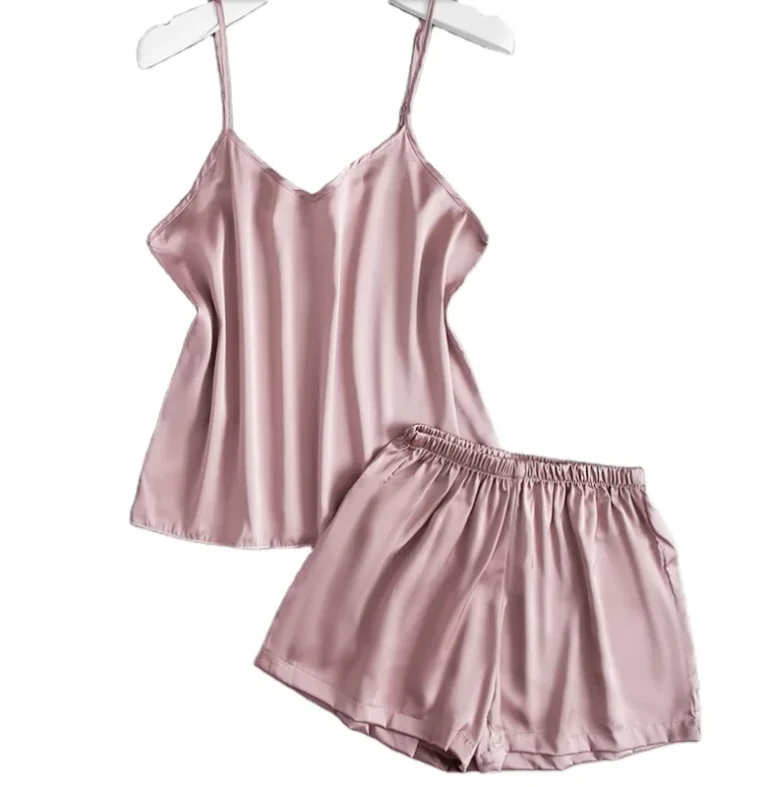 Womens-Plus-Size-Summer-Sleepwear-Silk-Short-Pajamas-Camisole-Set