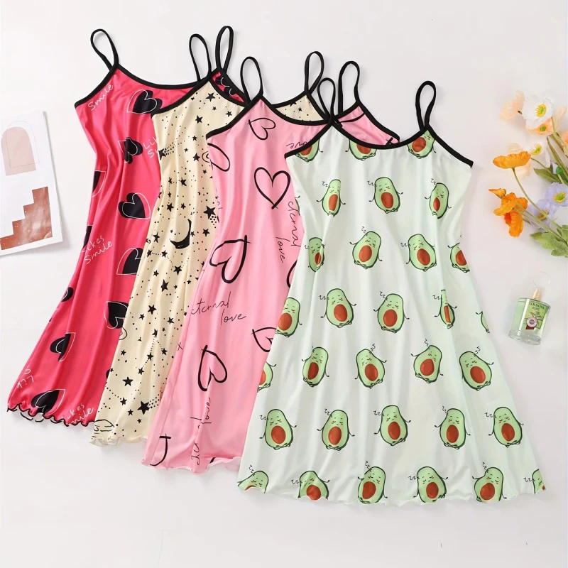 Women's Polyester Pajama Set Suspender Nightdress European American Homewear