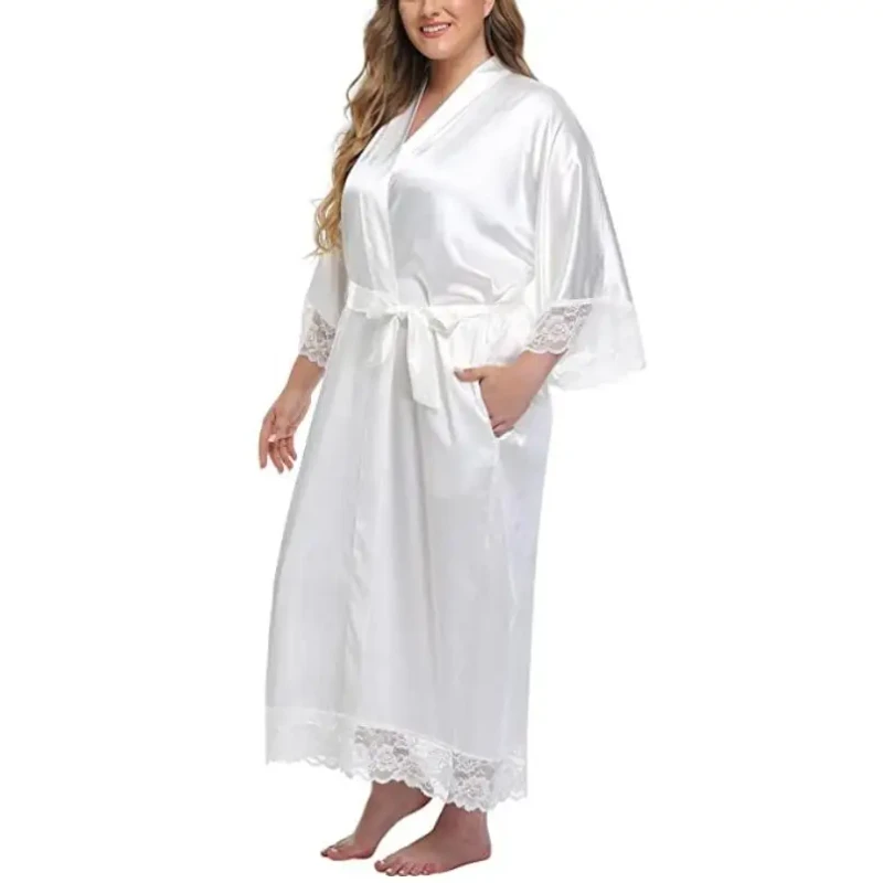 Women's Pure Color Short Satin Kimono Robes with Oblique V Neck Bridesmaid