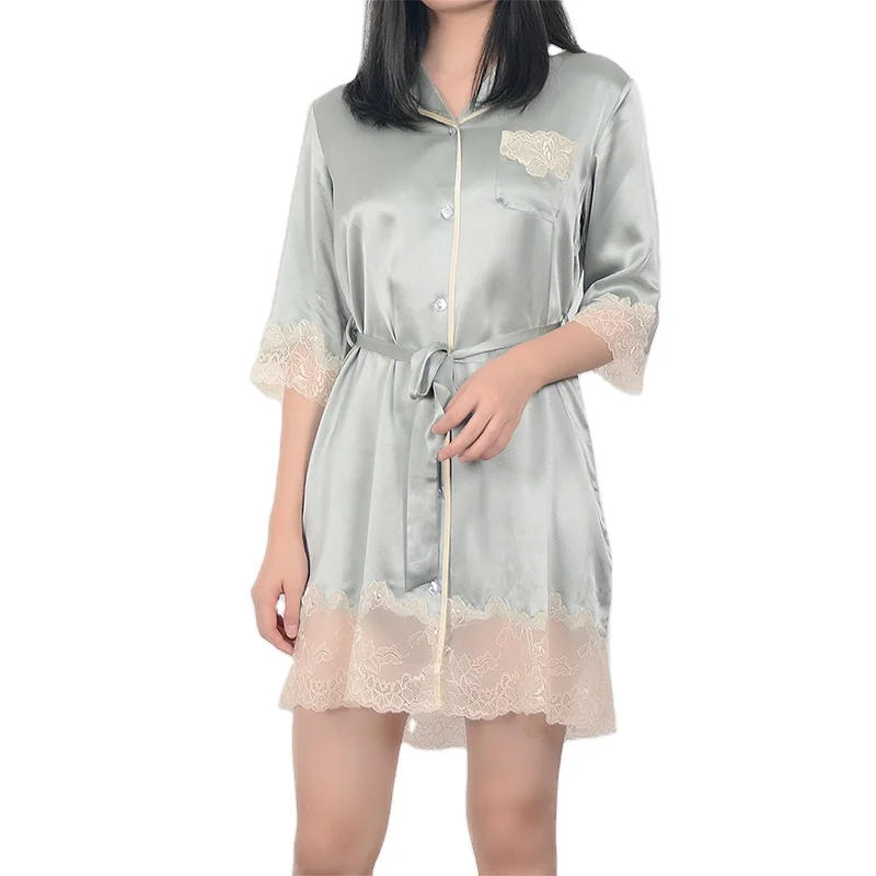 Women's Robe Lace Trim Sexy Kimono Robes with Inside Ties Casual Life Robe