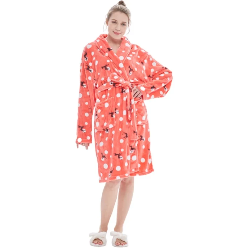 Women's Robe & Men's Luxury Bathrobe Big & Tall Sherpa Lined Fleece with Hood Breathable Print Casual Style