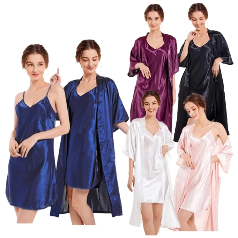 Womens-Robe-Set-Silk-Satin-Bath-Robes-with-Gown