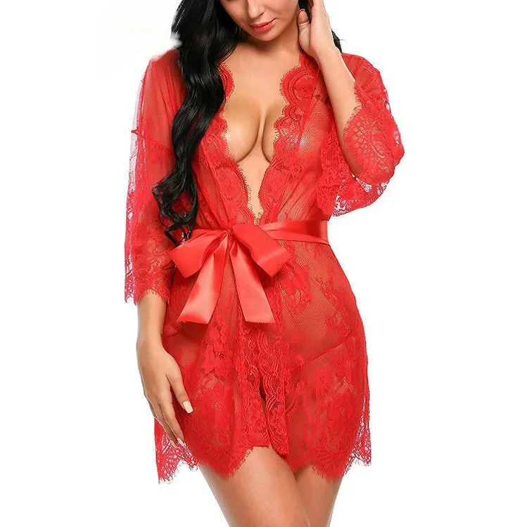 Womens-Satin-Lace-Nightgown-Set-Sheer-Sleep-Dress-with-Robe-Belt-and-Panty-Plus-Size-See-Through-Robe-Sexy-Lingerie