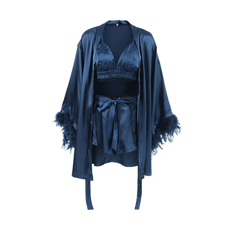 Women's Satin Robe Lingerie for Women Kimono Night robe Short Ruffle Belted Robes Sleepwear Set Loungewear