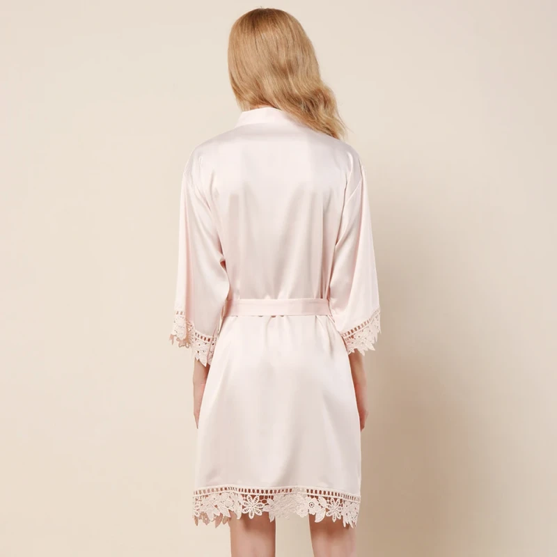 Womens Sexy Allure Plus Size Summer 100% Polyester Silk Satin Bathrobe V-neck Elastic Waist Custom