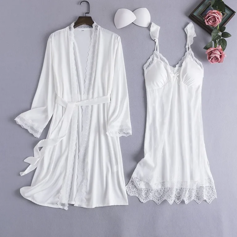 Womens-Sexy-Camisole-Nightgown-and-Dressing-Gown-Two-piece-Pajama-Set-for-Spring-and-Summer-with-Chest-Pads-a-Thin