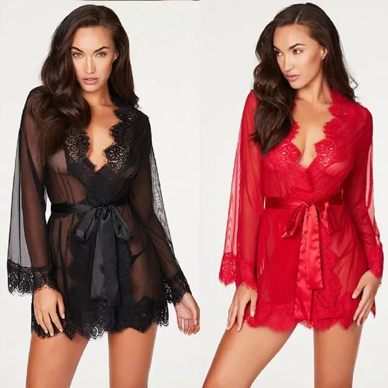 Women's Sexy Lace Nightdress Women's Lingerie Pajamas Set Babydoll Sexy Thong Costumes Erotic Dresses Exotic Pajamas