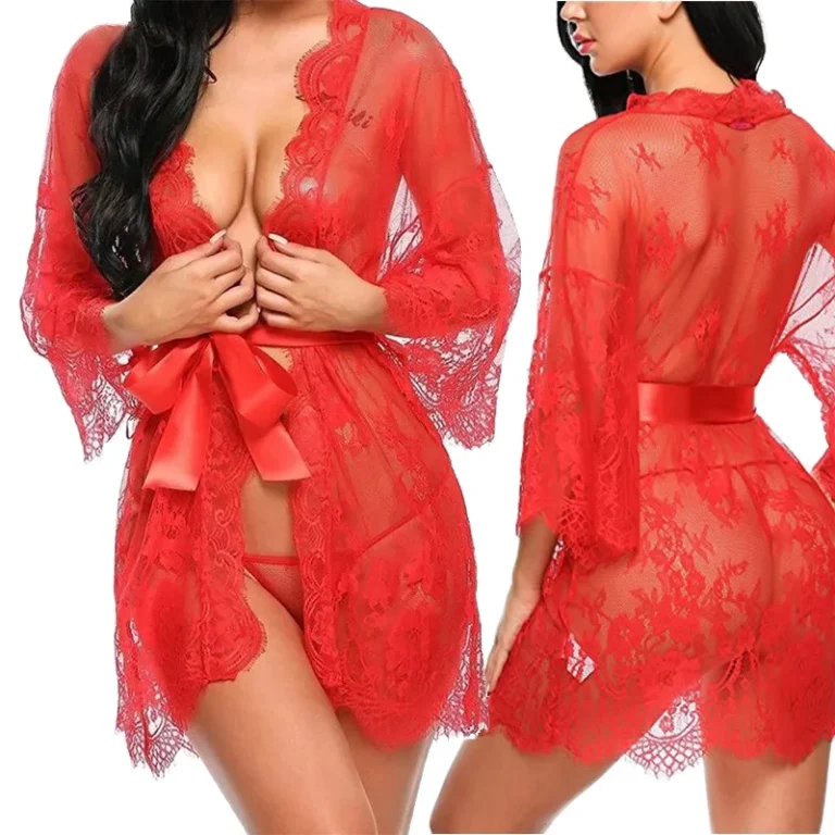 Womens-Sexy-Lace-Nightwear-Summer-See-through-Sleep-Dress-Solid-Lace-Pajamas-Bath-Robe-Nightgown-Erotic-Lingerie