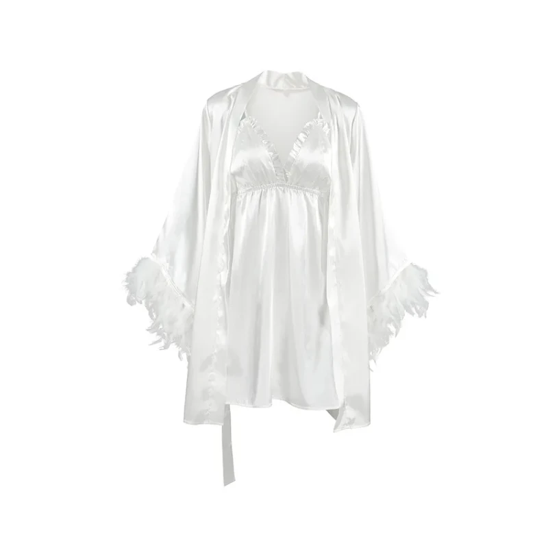 Women's Sexy Light Luxury Elegant Nightdress With Long Robe and Suspenders for Summer