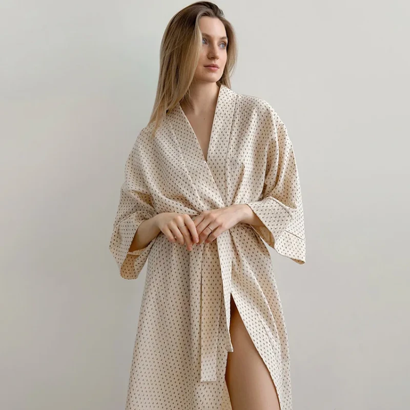 Women's Sexy Lingerie Cotton Pajamas Dressing Gown Bathrobe Print Breathable Romantic Winter Home