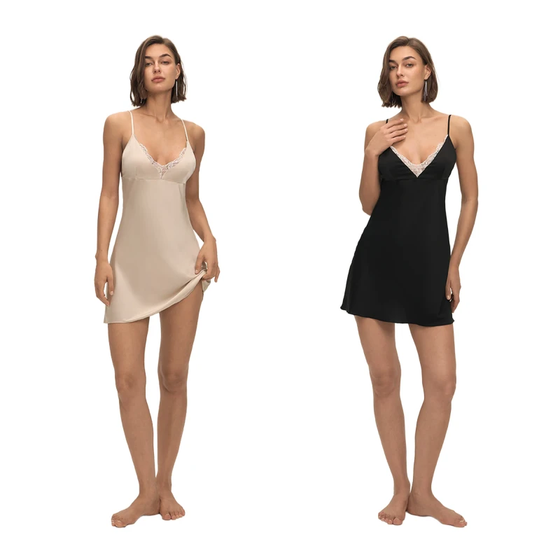 Women's Sexy Nightdress Lace Trim Loungewear Fitted Strapless Satin Chiffon Backless Nightdress