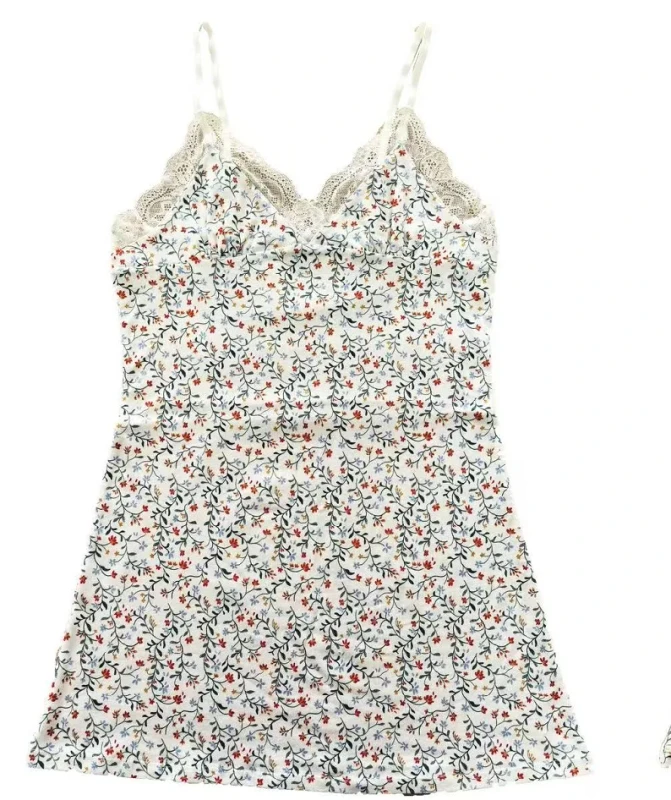 Women's Sexy Romantic 92% Cotton 8% Elastane Adjustable Shoulder Straps Floral Breathable Soft Nightdress
