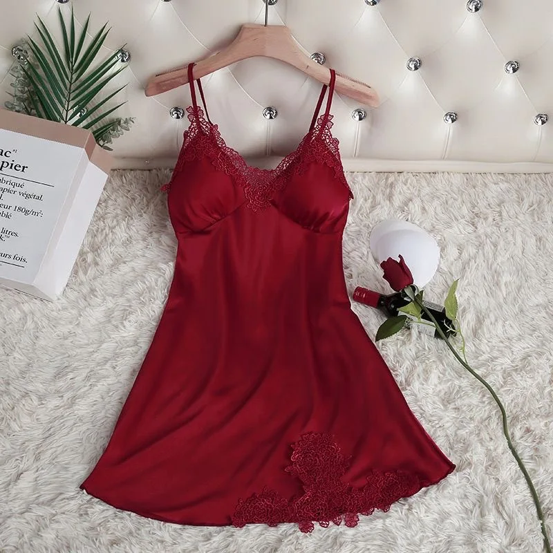 Women's Sexy Silk Suspender Pajamas Woven Ice Silk Thin Satin Nightdress