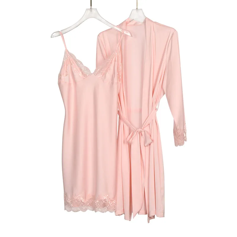 Women's Sexy Sleepwear Lace Long Bride Kimono Robe Satin Silk Night Gown