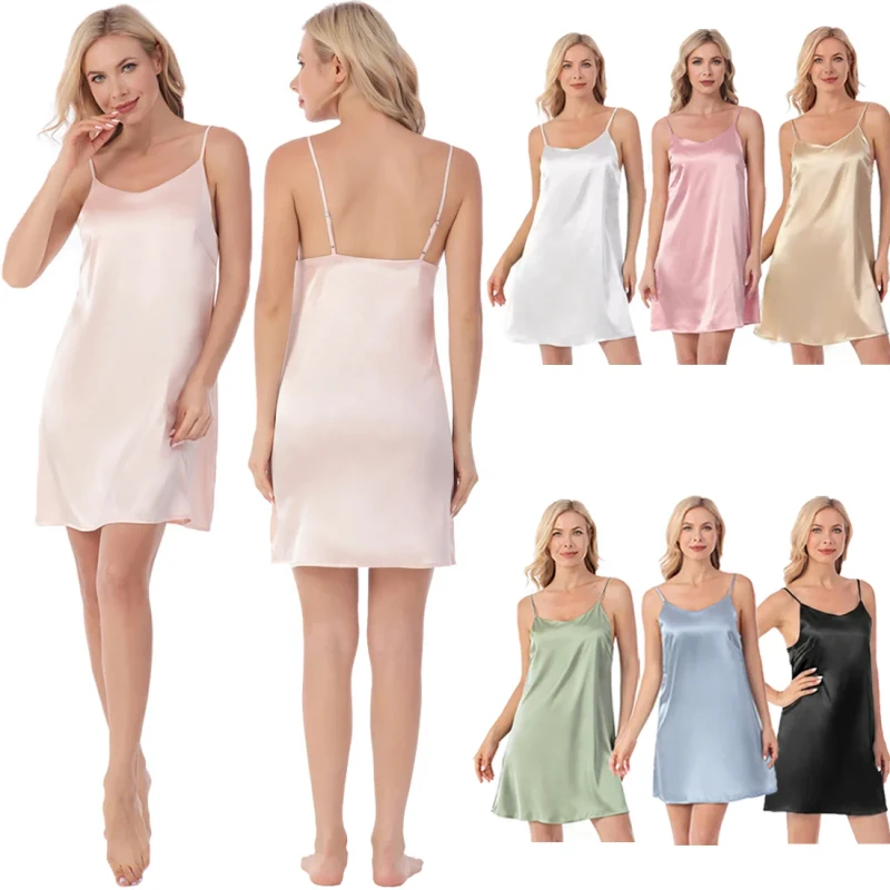 Women's Sexy Soft Silk Satin Nightgown V Neck Adjustable Shoulder Straps Casual Style Lingerie for Dress Sleepwear Home Wedding