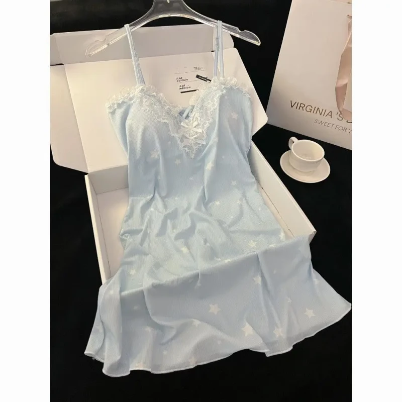 Women's Sexy Strap Nightdress Comfortable Woven Fabric Pajamas Casual Style Summer Sleeping Dress