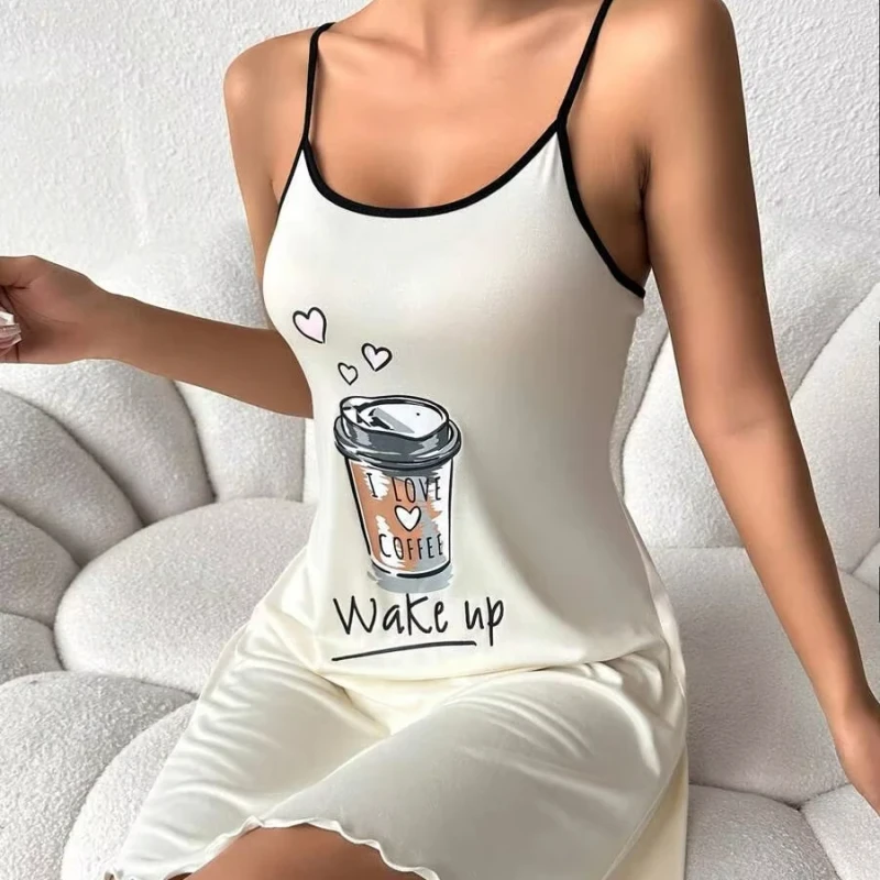 Women's Sexy Suspender Skirt Lingerie Multi Color Printed Knitted Nightdress Knee Length Bathrobe Sleeves for Home Use ODM