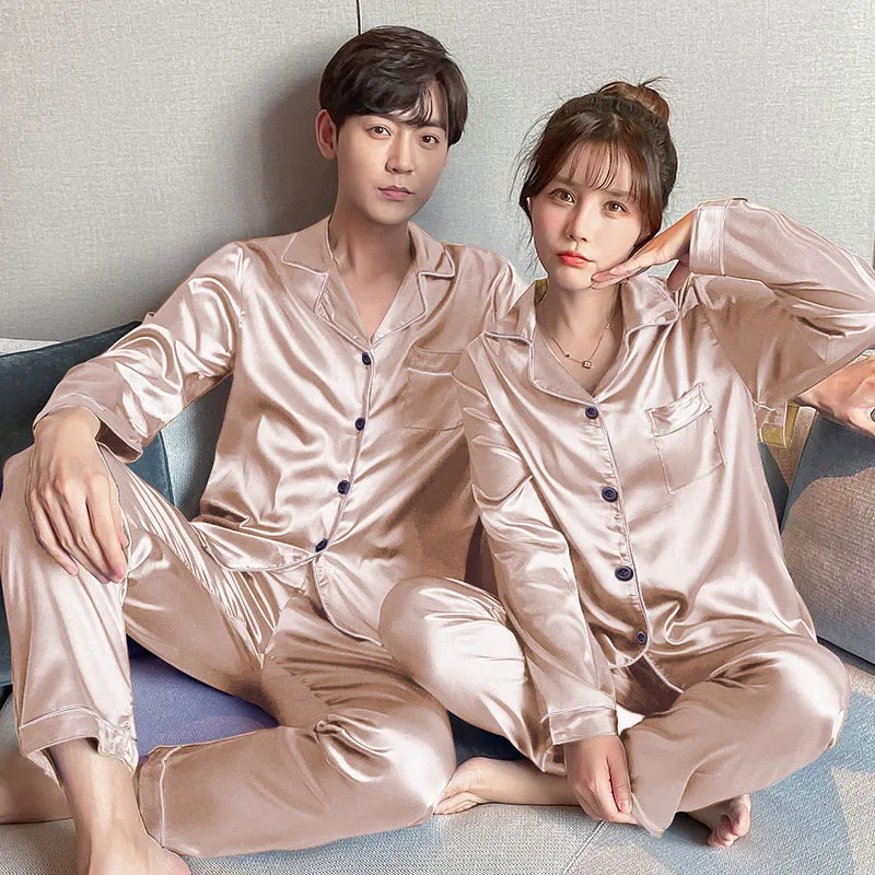 Women's Silk Pajama Set Plus Size Summer Satin Long-sleeved Sleepwear Solid-color Silky Pjs Casual Homewear