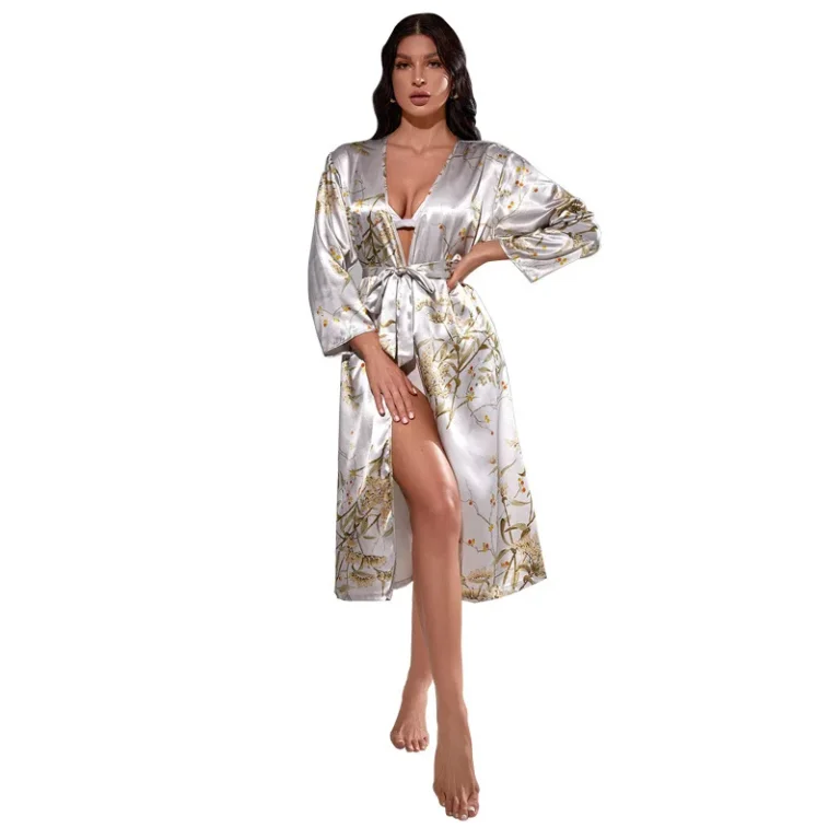 Womens-Silk-Robes-Kimono-Satin-Bathrobe-V-Neck-Sleepwear-Satin-Robe-Valentines-Lingerie-Ruffle-Belted