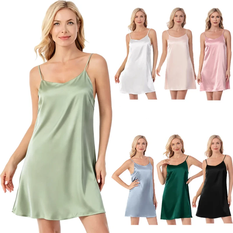 Women's Silk Satin Nightgown, Dusty Sage, V Neck Sleeveless