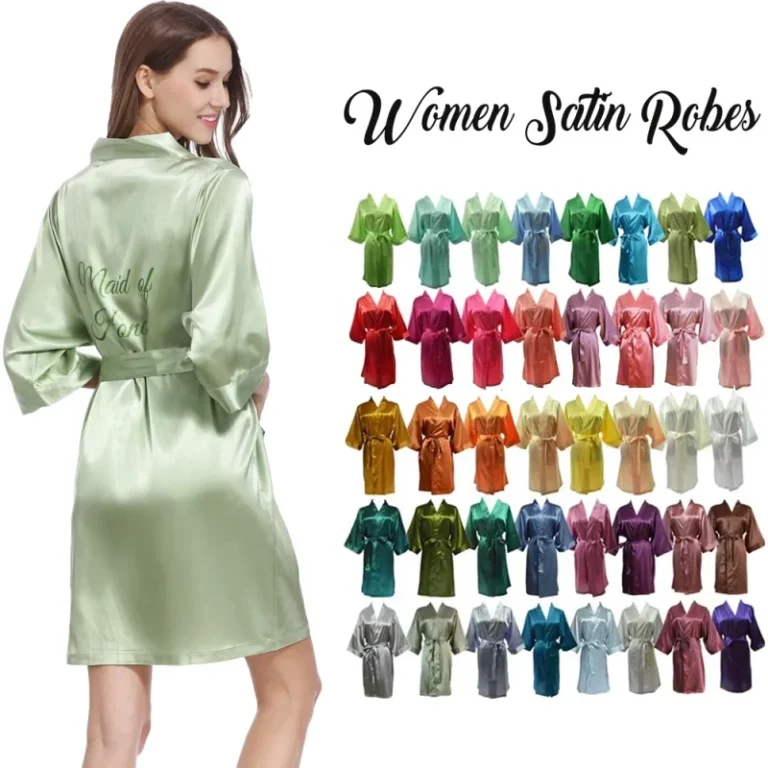 Womens-Silk-Satin-V-neck-Robe-55-Colors-Knee-Length-Solid-Bride-Spa-Bridesmaids-Wedding-Morning-Gown