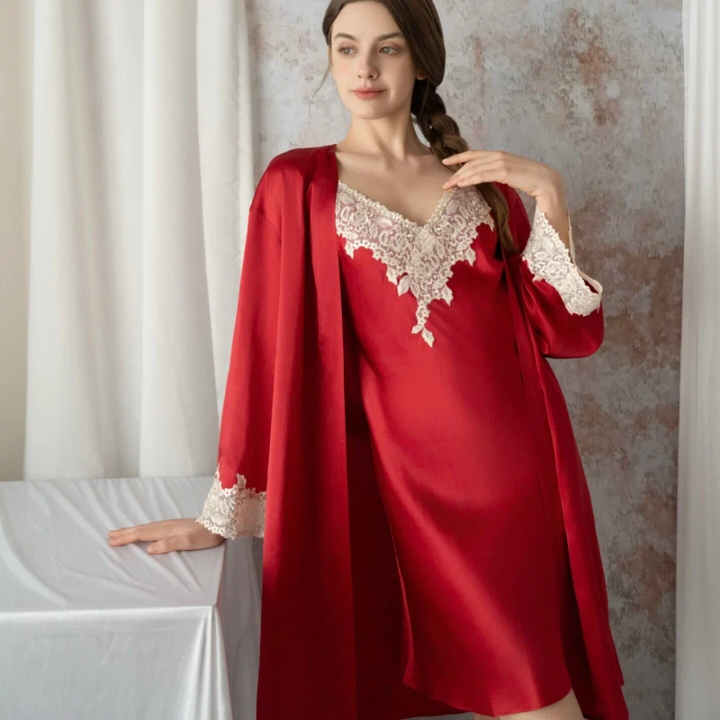 Women's Sleepwear Soft Pajama Set, Organic Mulberry Silk, Solid Color Loungewear