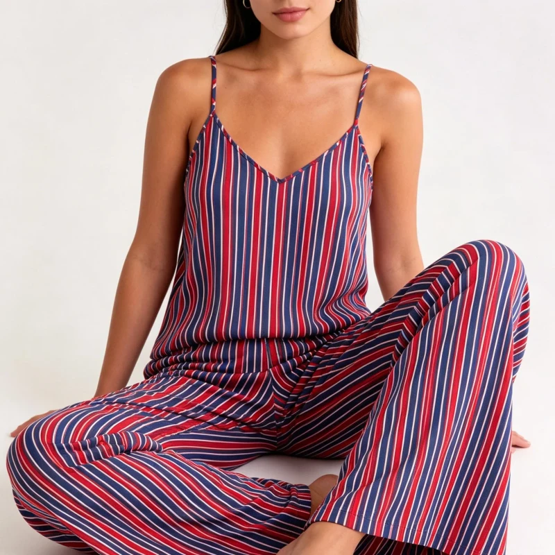 Women's Slim Fit Jumping Suit Summer Pajamas Set Eco-friendly Home Wear Clothes Pyjamas Women Sleepwear Set