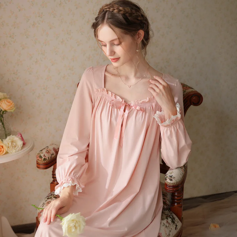 Women's Soft Cotton Victorian Nightdress Long Sleeve Ruffle Princess Nightgown Plus Size Sleepwear