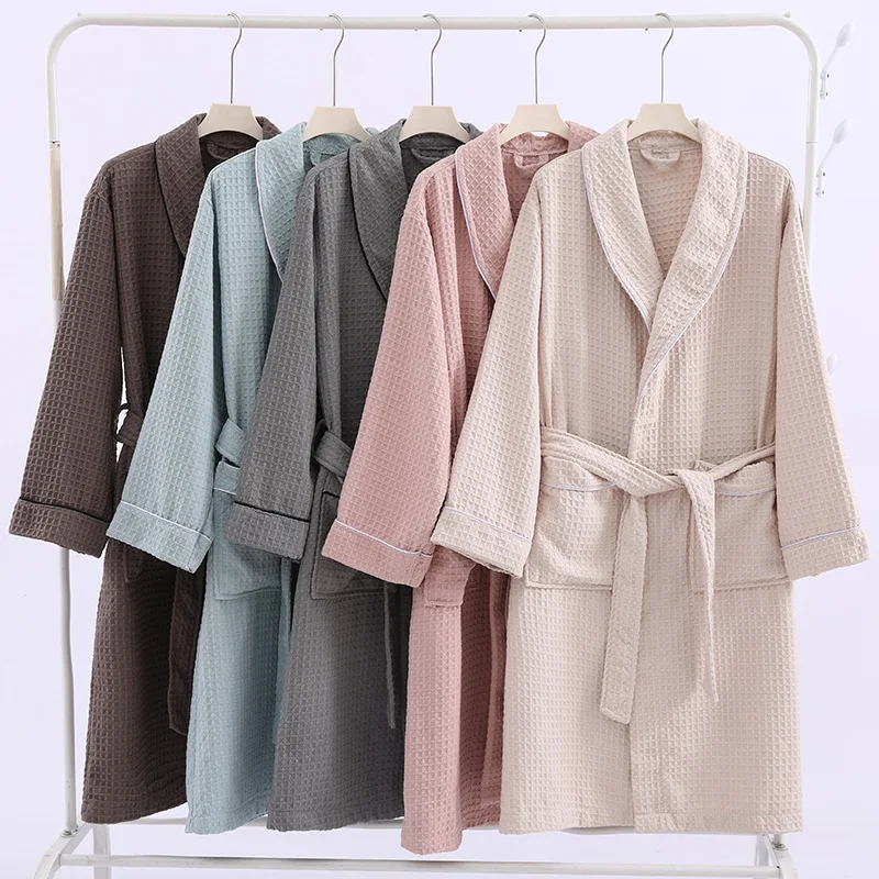 Women's Solid Color Waffle Robe Elegant Knee Length Woven Breathable Soft Custom Logo for Spa Hotel Use