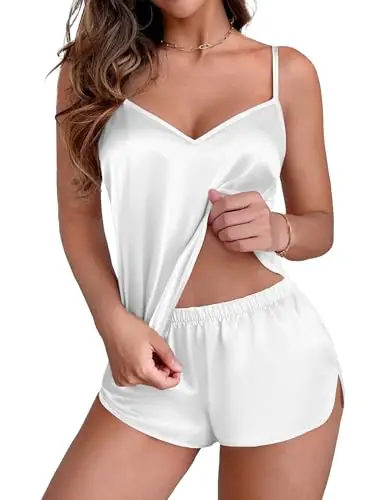 Womens-Solid-Summer-Elegant-Satin-Pajama-Set-V-Neck-Camisole-Lingerie-with-Top-and-Shorts