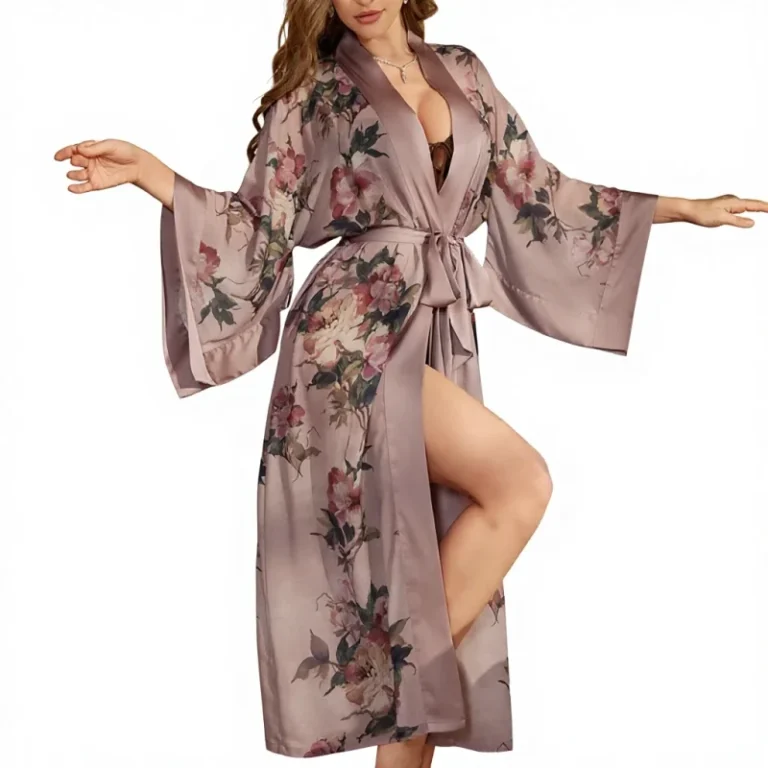 Womens-Spring-Autumn-European-American-Morning-Gown-Long-Sleeve-V-neck-Robe-Bathrobe-Thin-Satin