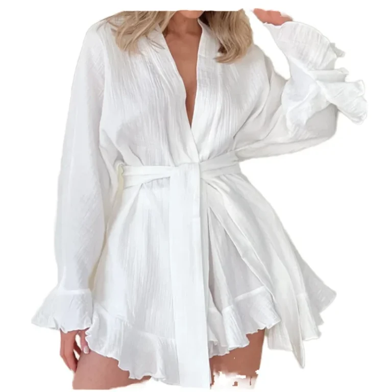 Womens-Spring-Summer-Autumn-Cotton-Robe-Pajama-Long-Sleeve-Ruffle-Casual-Loungewear-Breathable-Super-Soft