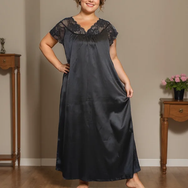 Women's Stylish Loose Ice Silk Summer Pajamas Comfortable Elastic Waist Nightdress Home Wear Sizes Breathable Knitted