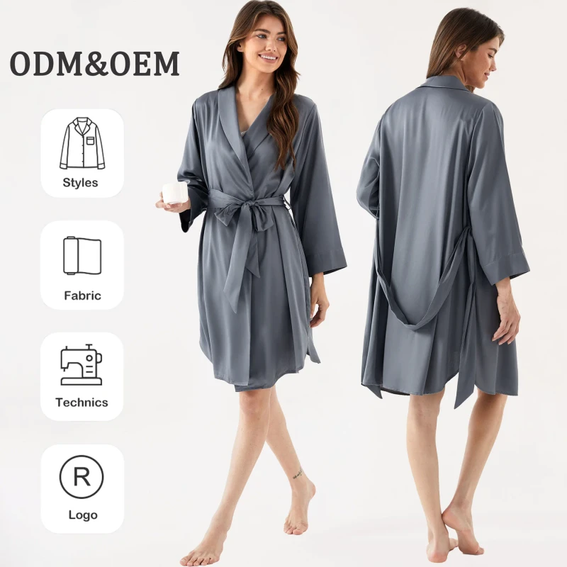 Women's Summer 100% Silk Knee Length Casual Homewear Robes Custom Size