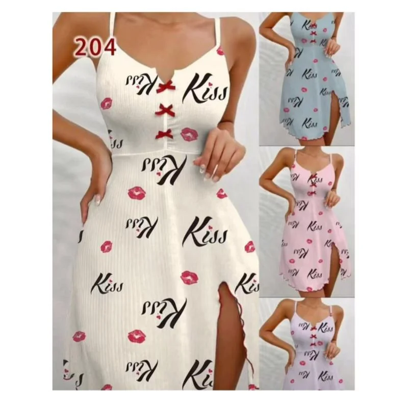 Women's Summer Casual Solid Short Sleeve Loungewear Pajamas Sexy Camisole Dresses Underwear Nightdress Breathable Eco Friendly