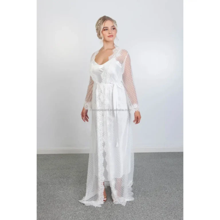 Womens-Summer-Elegant-Lace-Long-Robe-Homewear-Bride-Bridal-Wedding