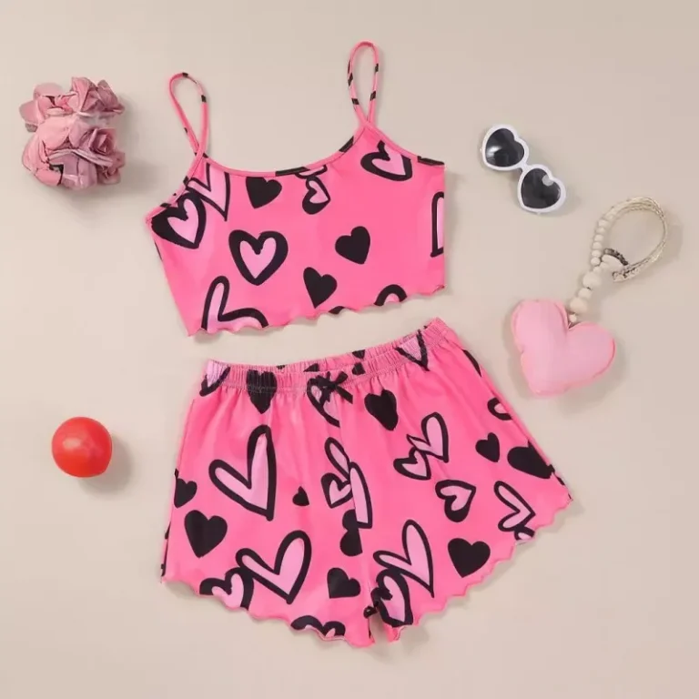Womens-Summer-Heart-shaped-Printed-Pajamas-2-piece-Set-Breathable-Camisole-Top-Shorts-Pajamas
