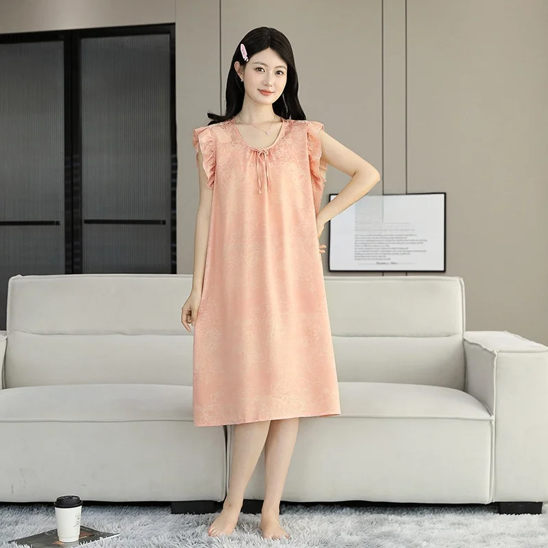 Women's Summer Ice Silk Satin Nightdress Two Piece Set Thin Casual Loungewear