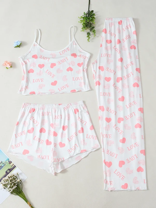 Womens-Summer-Luxury-Slim-Three-Piece-Knitted-Breathable-Elastic-Waist-Pajama-Set-Camisole-Long-Shorts-Solid-Pattern