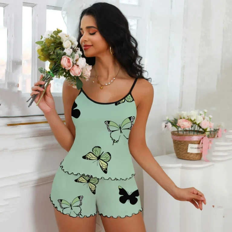 Womens-Summer-Pajama-Set-Short-Style-Elegant-Soft-Knitted-Fabric