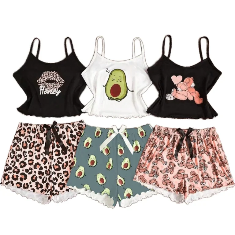 Womens-Summer-Polka-Dot-Soft-Smooth-Breathable-Printed-Pajama-Set-with-Camisole-Shorts