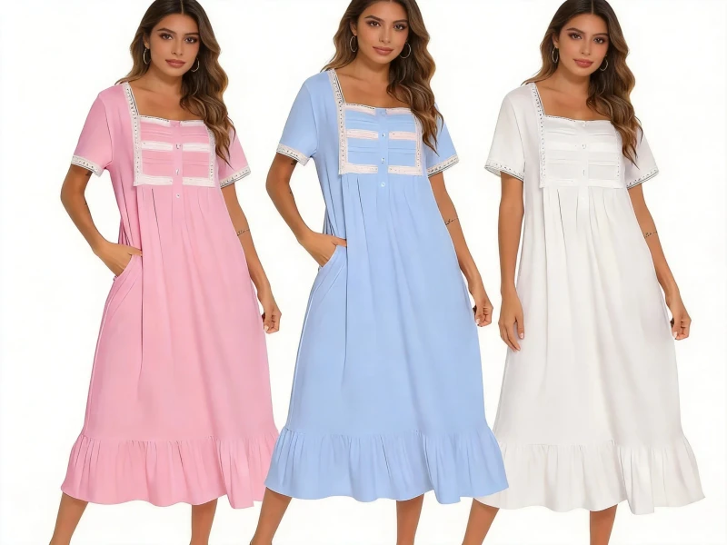 Women's Summer Spring Autumn Breathable Cotton Nightdress Comfortable Elastic Loose Fit European & American Style