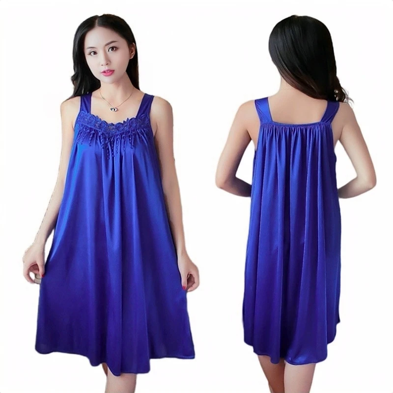 Women's Suspender Nightgown Thin Ice Silk Midi Nightdress New Lady Loose Summer Sleepwear