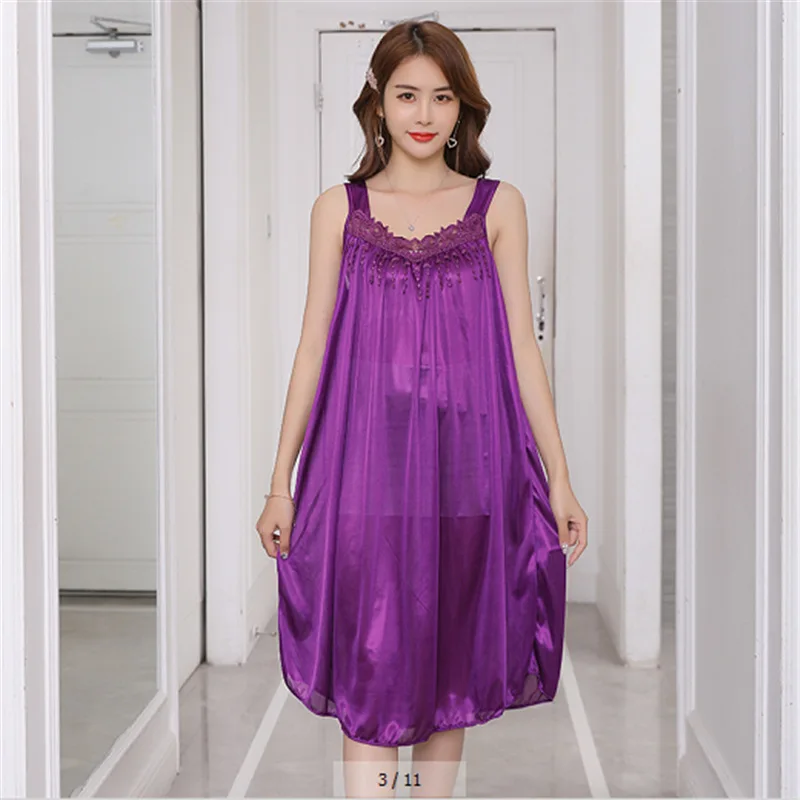 Women's Suspender Nightgown Thin Ice Silk Midi Nightdress New Lady Loose Summer Sleepwear
