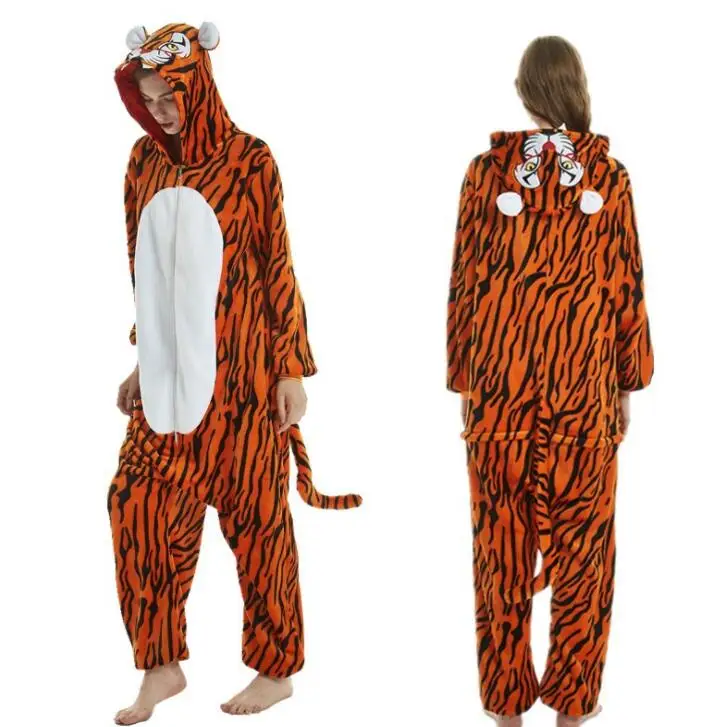 Women's Thermal Elegant Flannel Pajamas Hoodie Jumpsuit with Cartoon Animal Pattern One Piece Nightgown