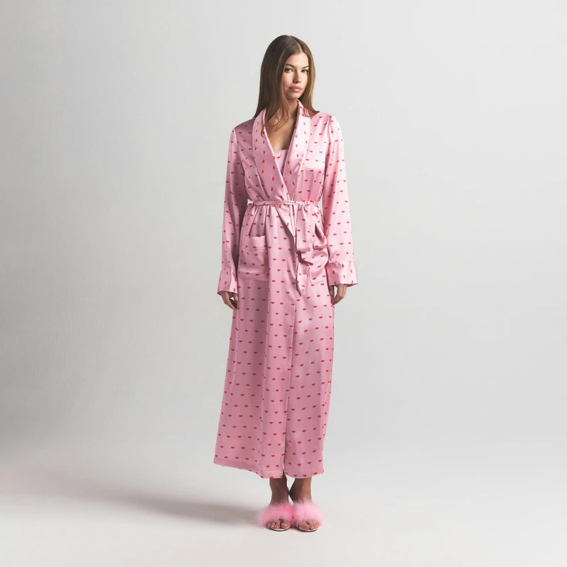 Women's V-neck Elastic Waist Long Sleeve Full-Length Satin Robes Summer Custom Color Options Breathable Quick Dry Soft