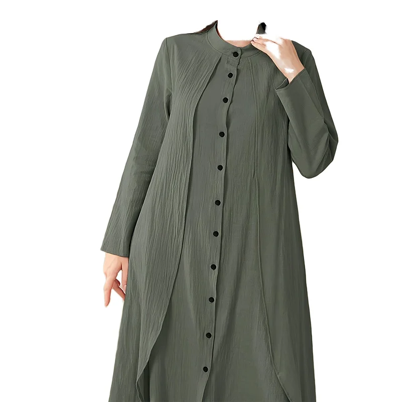 Women's Vintage Two-Piece Long Skirt Robe Dubai-Inspired Floral Pattern Polyester Abaya Breathable Ankle Length Spring Wedding