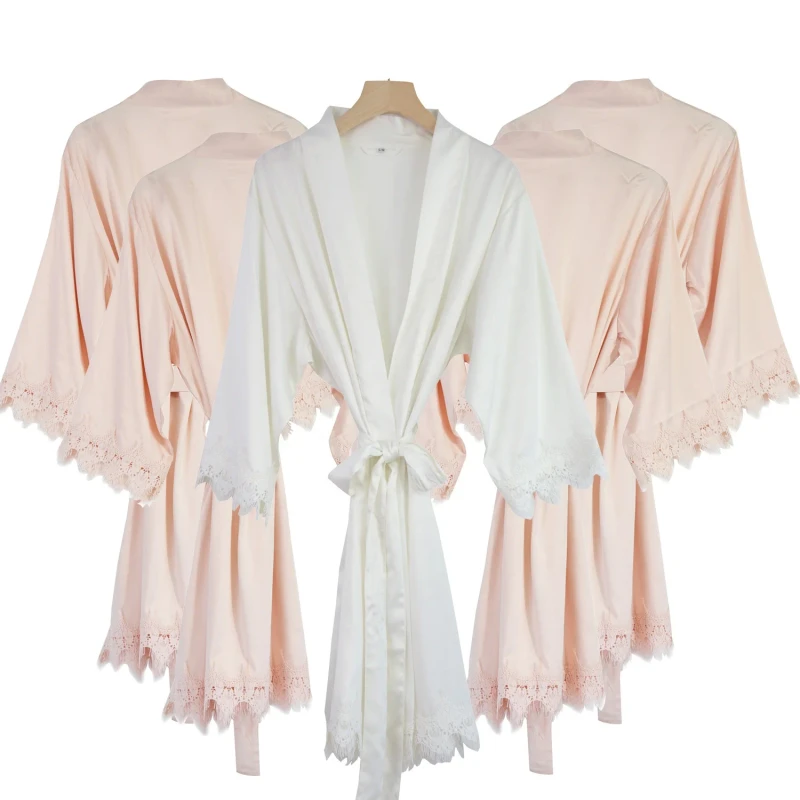 Women's Wedding Bridesmaid Silk Satin Three-Quarter Sleeve Morning Gown Matte Kimono Robe Soft Smooth Elegant